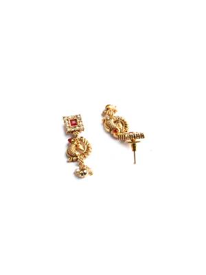 Gold plated sleek red peacock necklace set 5