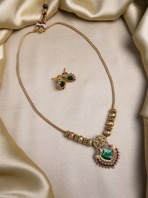 Gold plated green meenakari and beads necklace set 1