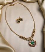 Gold plated green meenakari and beads necklace set