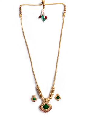 Gold plated green meenakari and beads necklace set 3