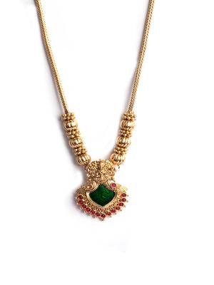 Gold plated green meenakari and beads necklace set 4