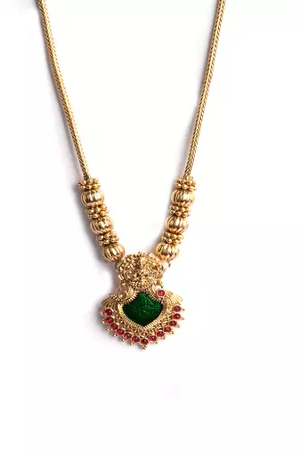 Gold plated green meenakari and beads necklace set