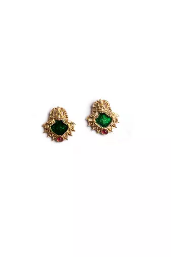 Gold plated green meenakari and beads necklace set
