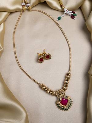Gold plated red meenakari and beads necklace set 1