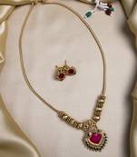 Gold plated red meenakari and beads necklace set
