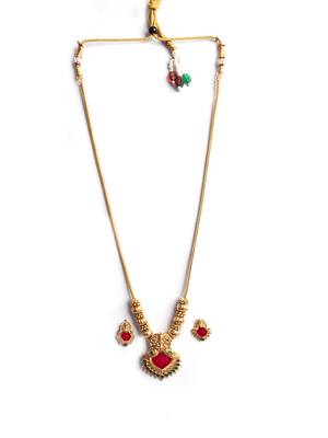 Gold plated red meenakari and beads necklace set 3