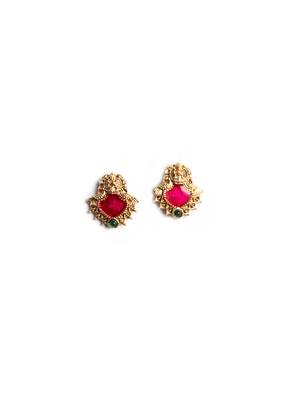 Gold plated red meenakari and beads necklace set 4