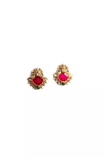 Gold plated red meenakari and beads necklace set