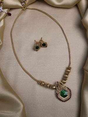 Green meenakari and beads necklace set 1