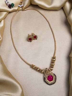 Red meenakari and beads necklace set 1