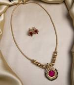 Red meenakari and beads necklace set