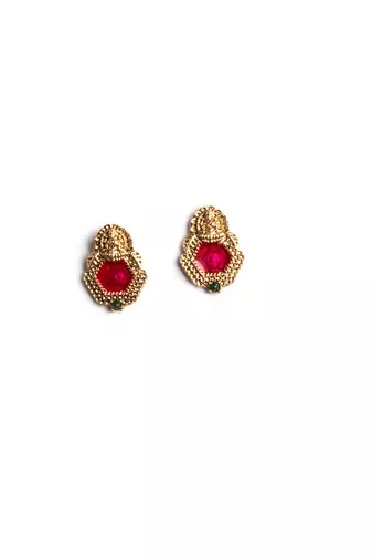 Red meenakari and beads necklace set
