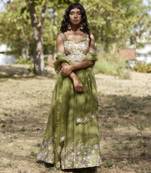 olive organza embroidered Lehenga