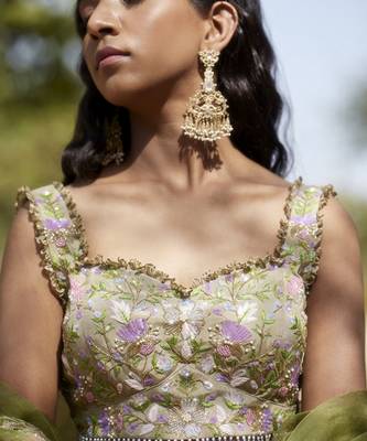 olive organza embroidered Lehenga 3