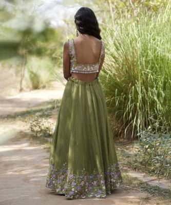 olive organza embroidered Lehenga 4