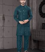 viscose dark green embroidered kurta pyjama and sequence work jacket