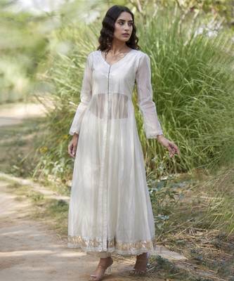 White tissue plain anarkali set 1