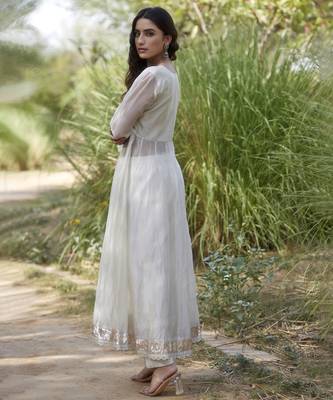 White tissue plain anarkali set 2