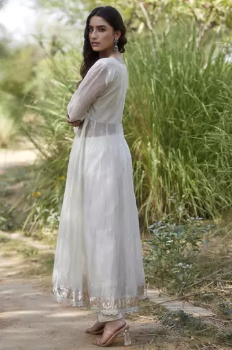 White tissue plain anarkali set