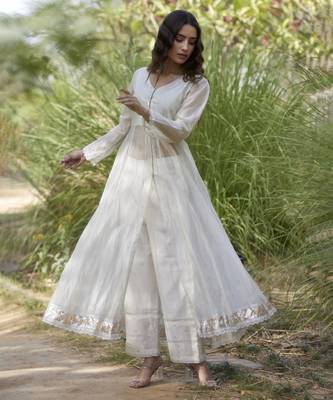 White tissue plain anarkali set 3