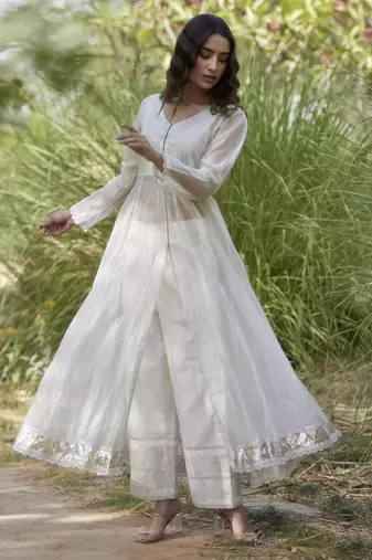 White tissue plain anarkali set