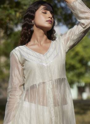 White tissue plain anarkali set 4