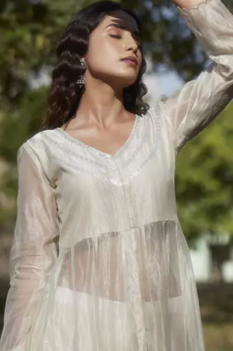 White tissue plain anarkali set