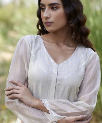 White tissue plain anarkali set 5