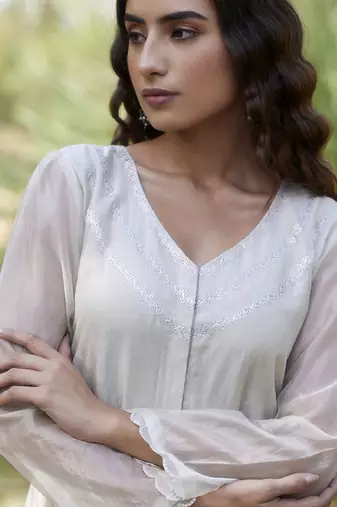 White tissue plain anarkali set