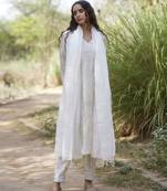 White chanderi embroidered kurta set