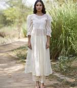 White chanderi plain kurta & pant set