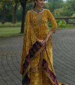 Yellow Designer Velvet Pakistani Suit Set