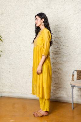 Mustard yoke jaal kurta set 1