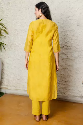 Mustard yoke jaal kurta set