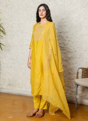 Mustard yoke jaal kurta set 3