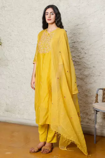 Mustard yoke jaal kurta set