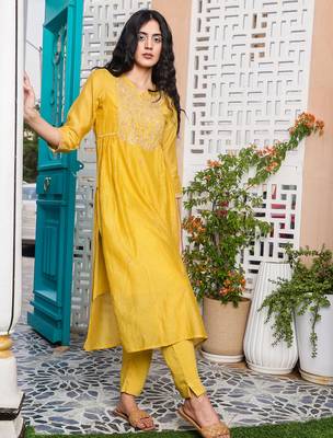 Mustard yoke jaal kurta set 4