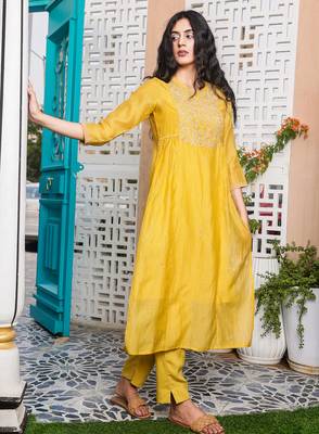 Mustard yoke jaal kurta set 5