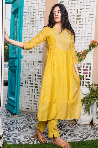 Mustard yoke jaal kurta set