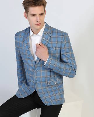 Blue checked tweed blazer 2