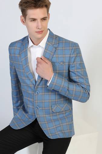 Blue checked tweed blazer