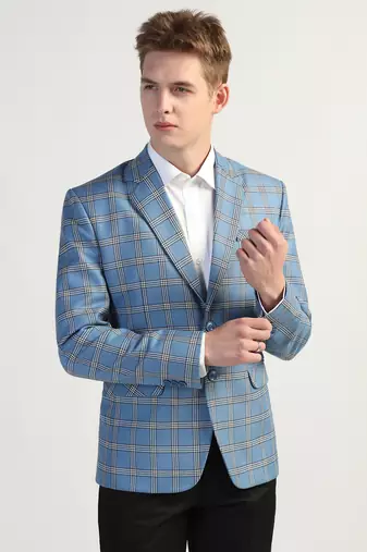 Blue checked tweed blazer