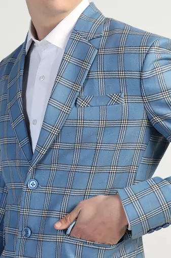 Blue checked tweed blazer