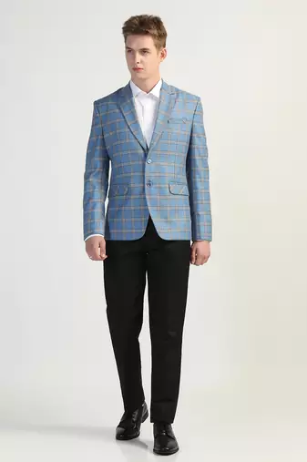 Blue checked tweed blazer