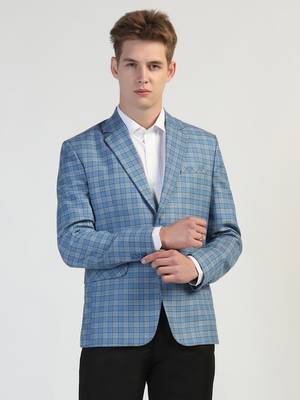 Light blue checked tweed blazer 1