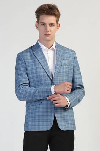 Light blue checked tweed blazer