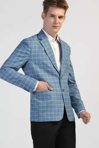 Light blue checked tweed blazer