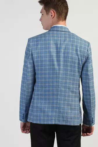 Light blue checked tweed blazer