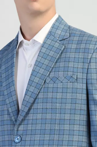 Light blue checked tweed blazer