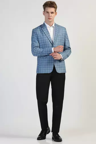 Light blue checked tweed blazer